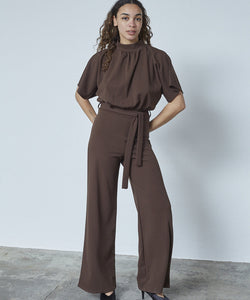 GIRL TURTLENECK JUMPSUIT - DARK CHOCOLATE