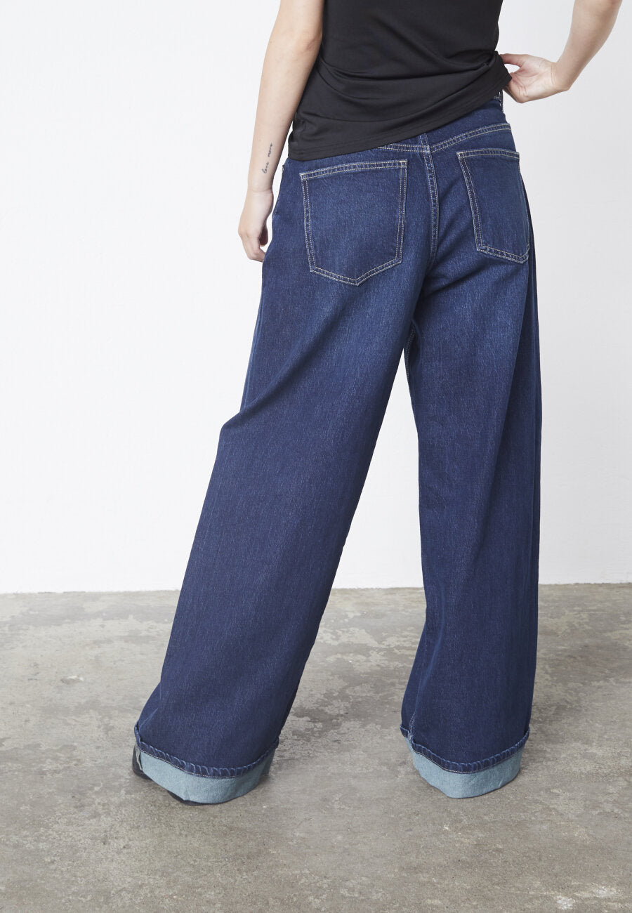 OLLIE WIDE LEG JEANS - DARK BLUE WASH