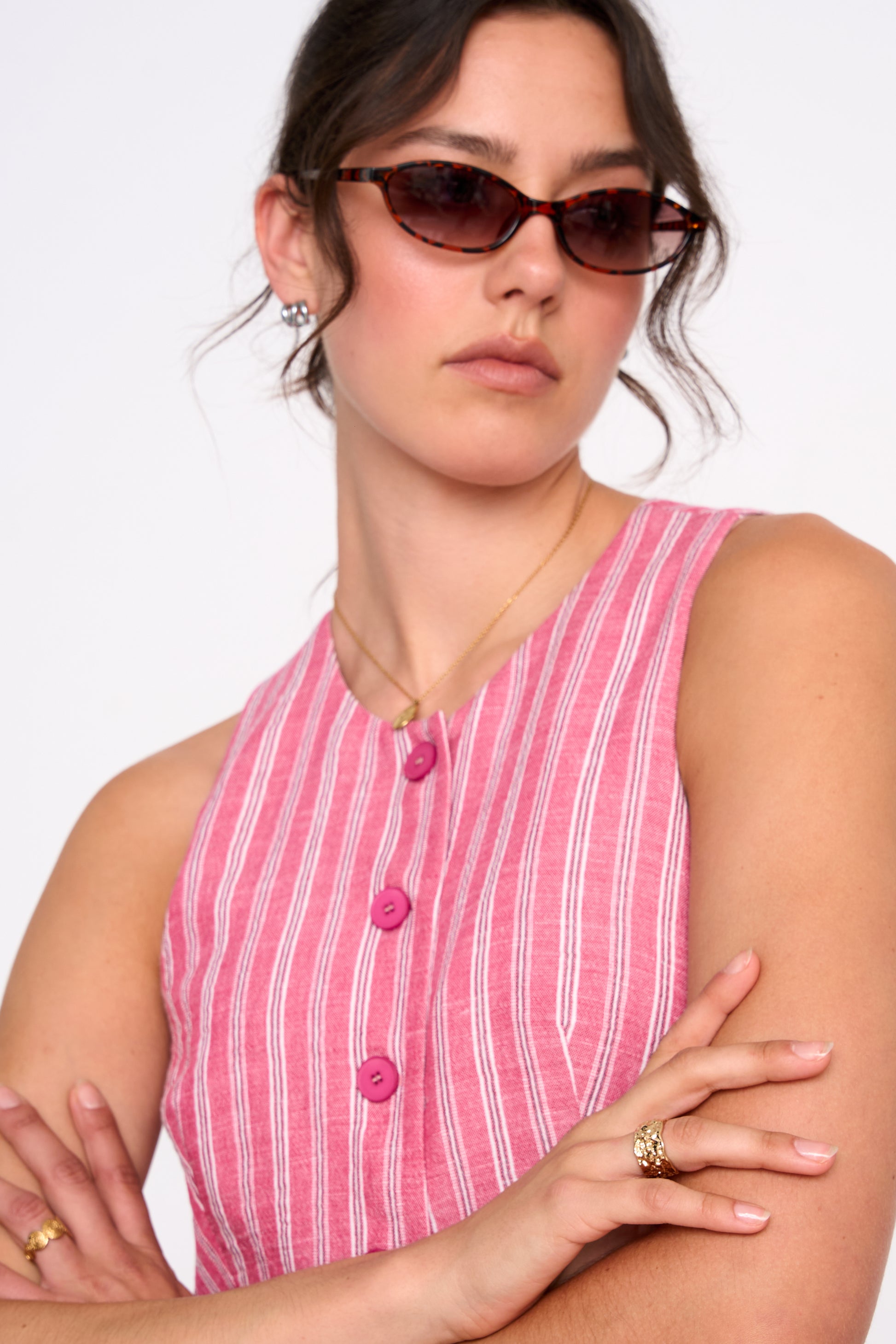 STRIPED GILET - PINK