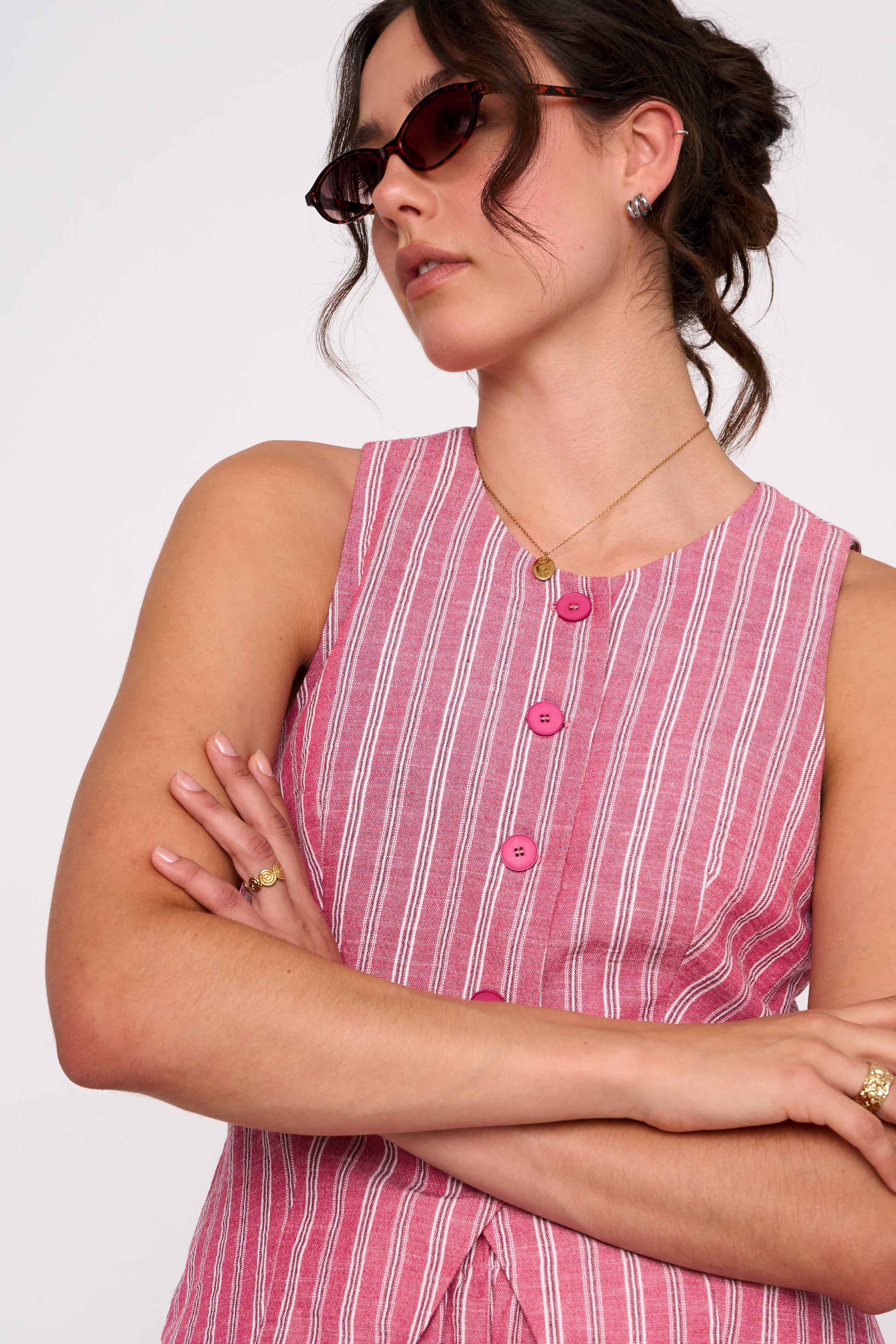 STRIPED GILET - PINK