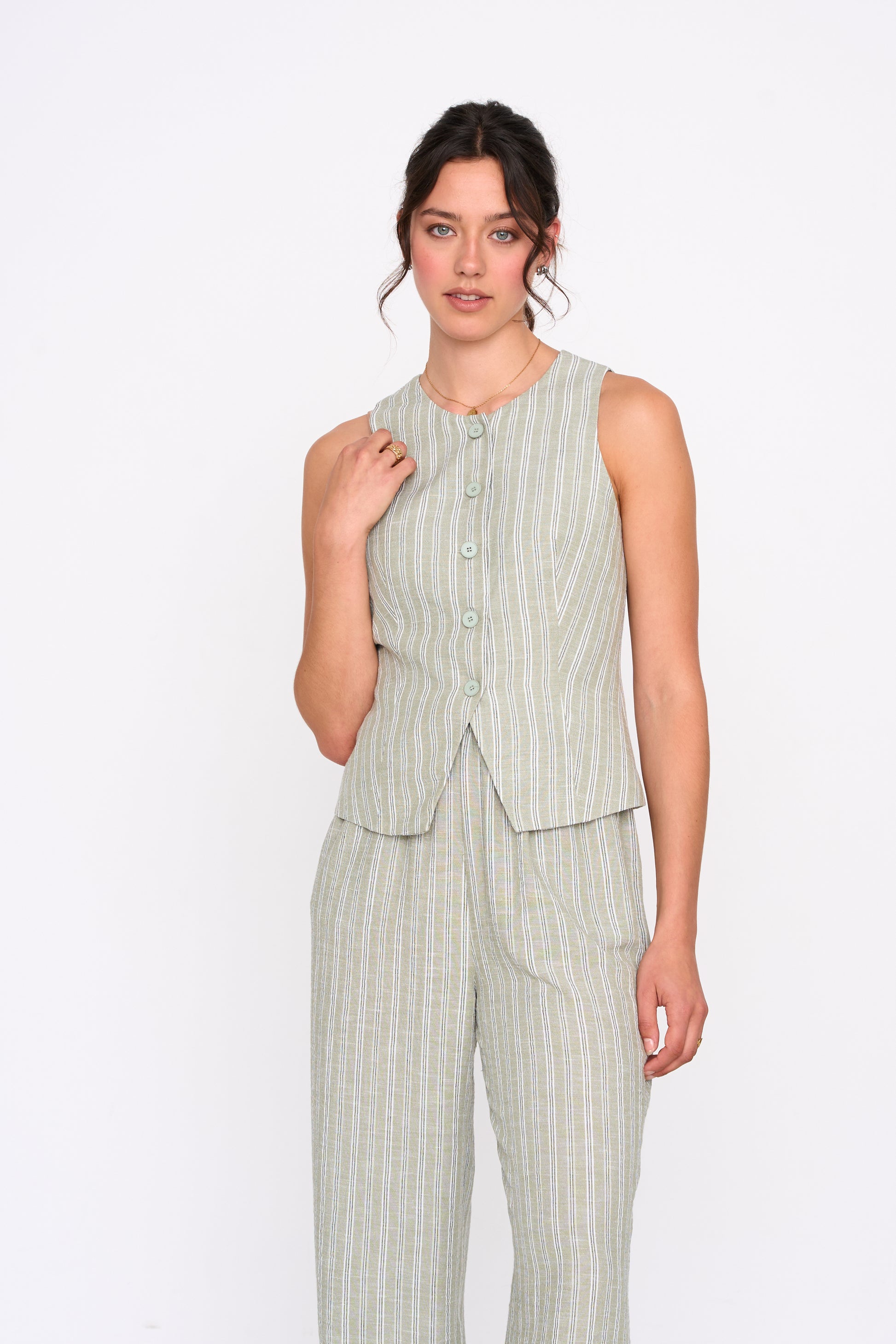 STRIPED GILET - GREEN