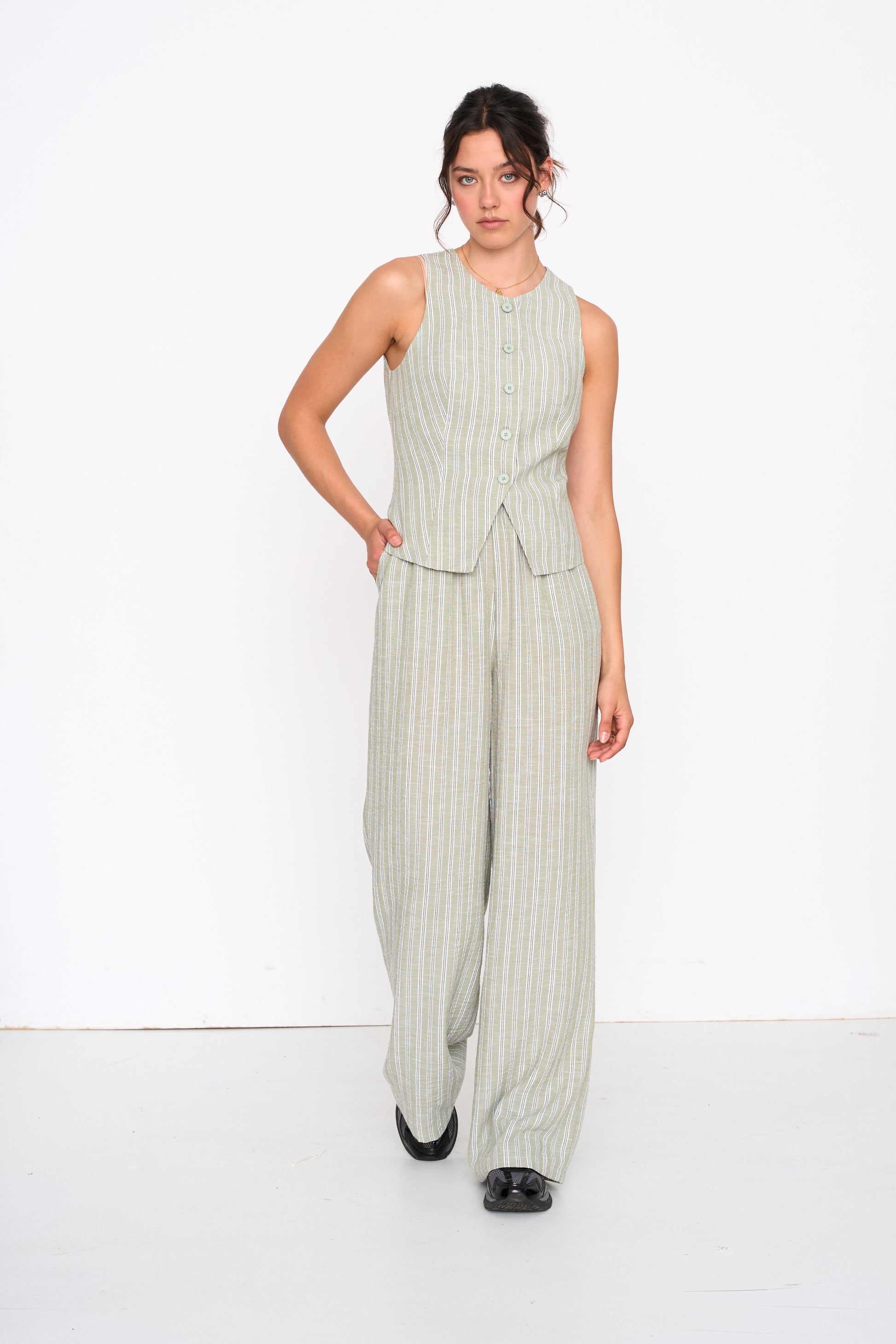 STRIPED GILET - GREEN