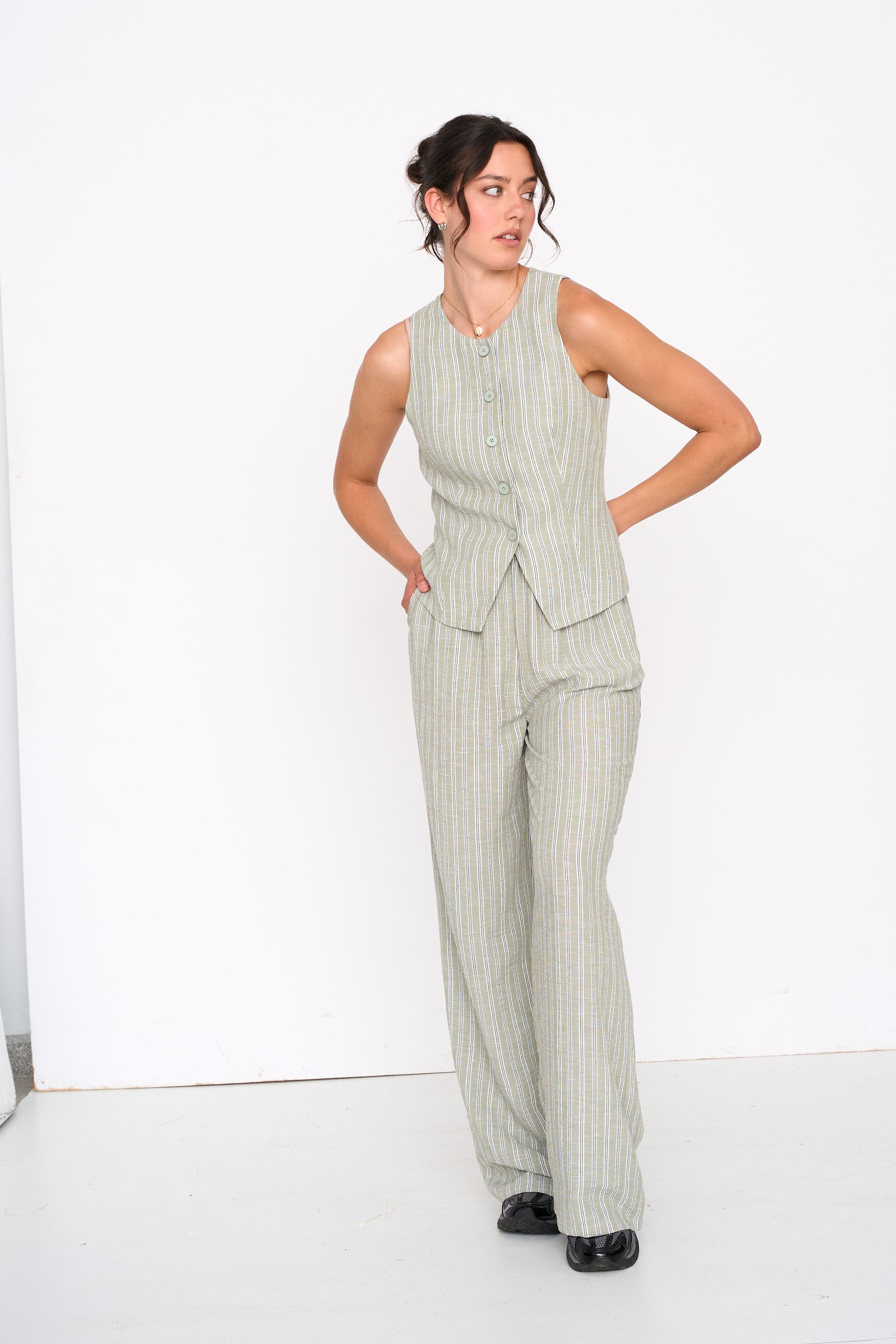 STRIPED GILET - GREEN