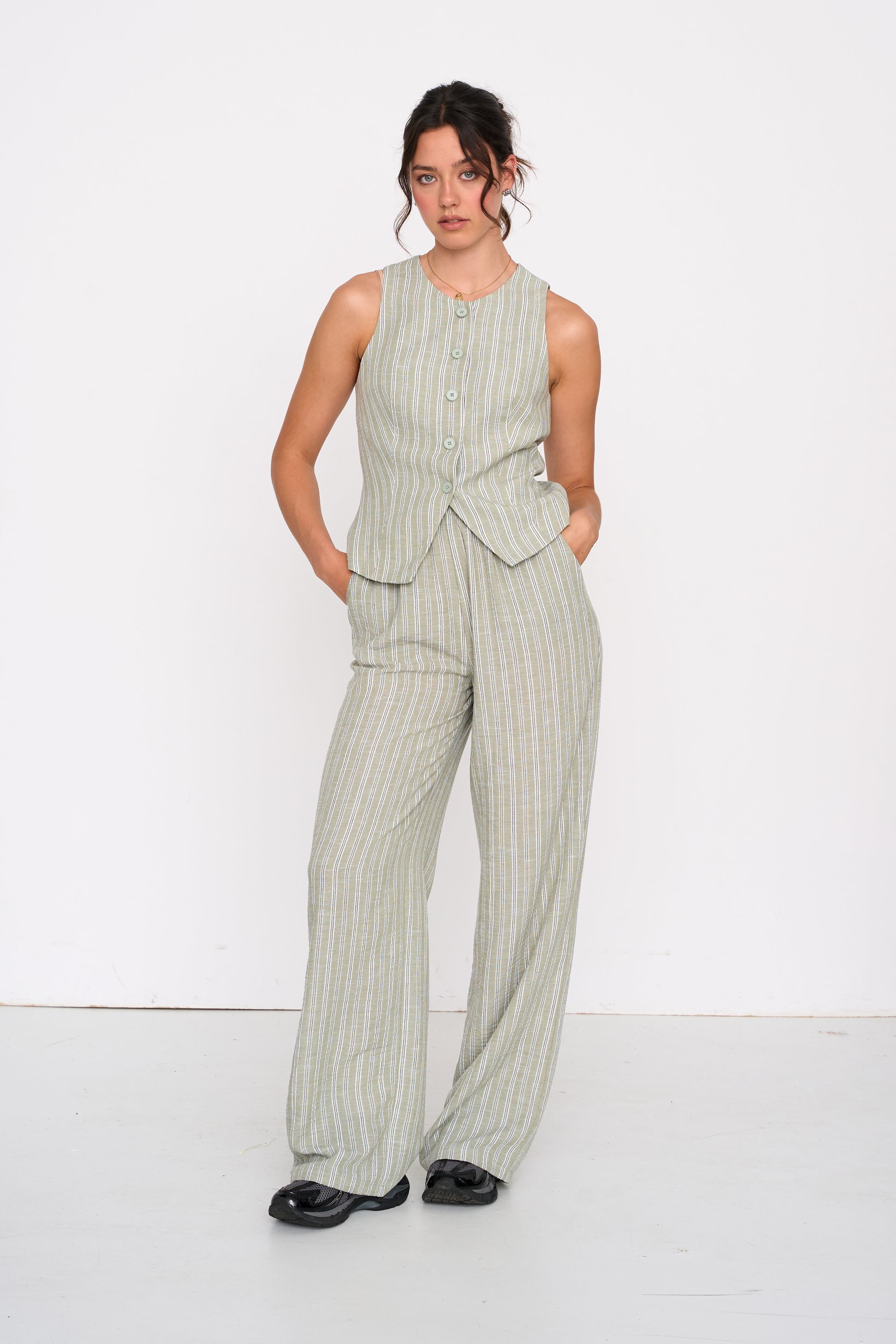 STRIPED GILET - GREEN