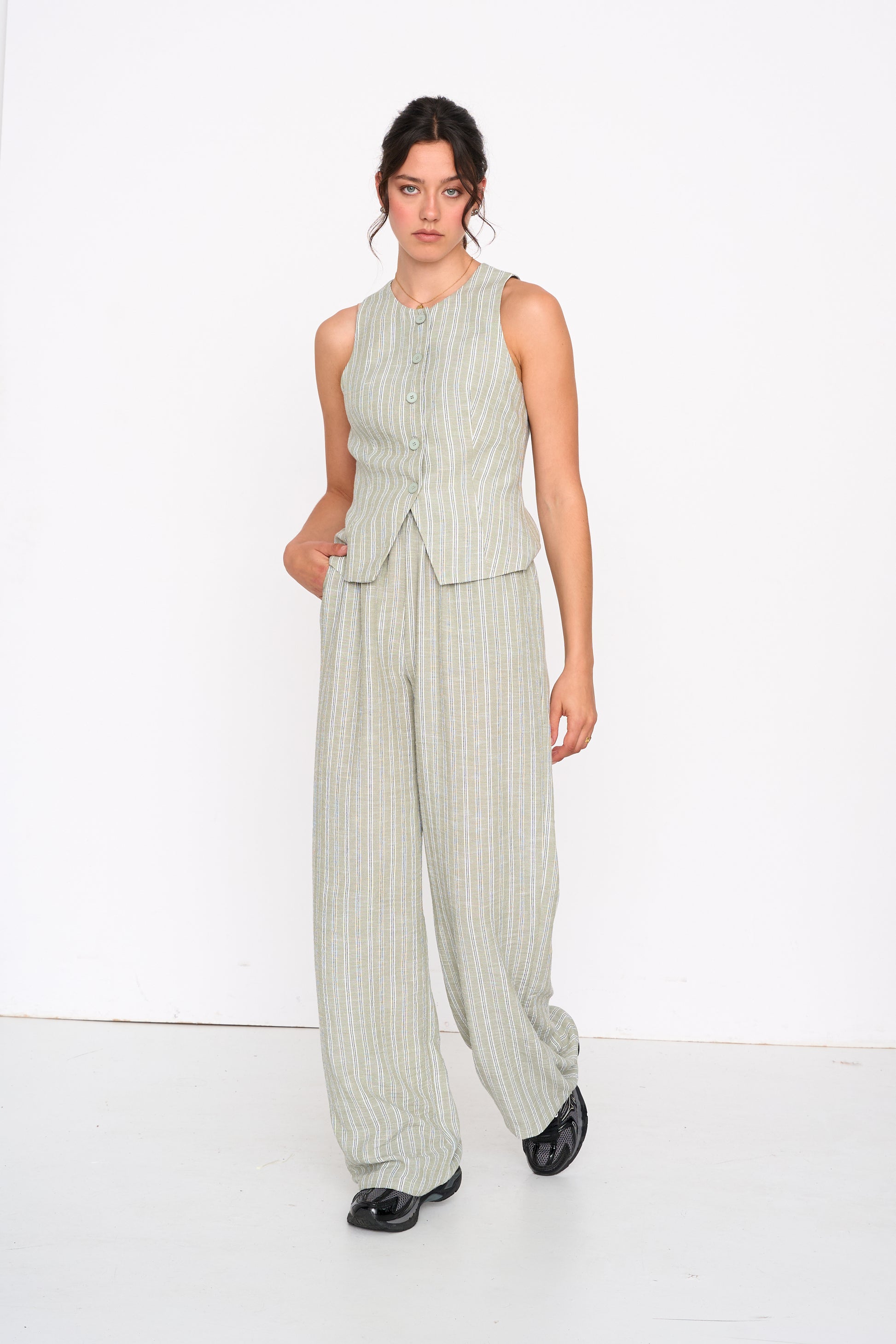 STRIPED GILET - GREEN