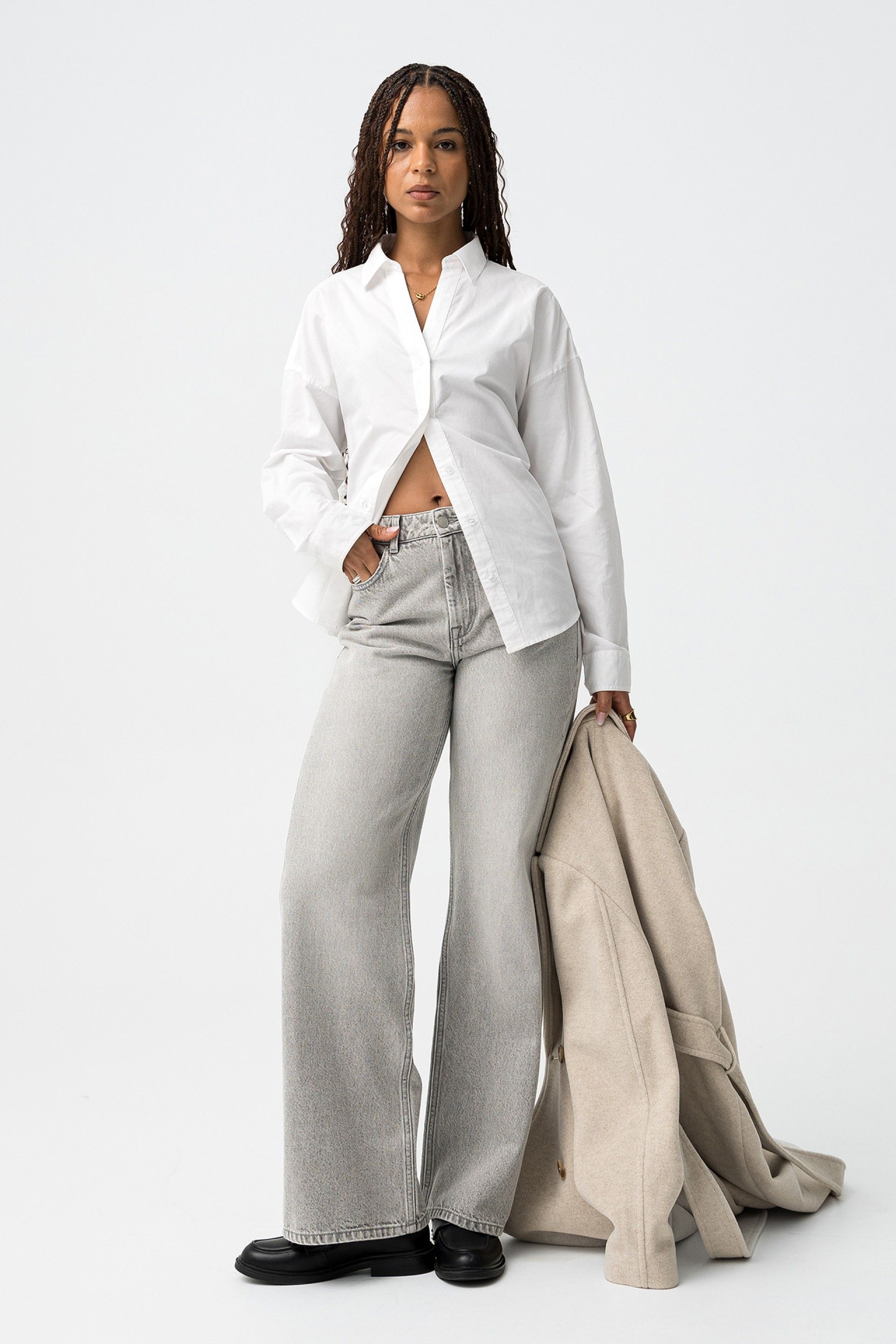 BONNYE WIDE LEG JEANS - LIGHT GREY