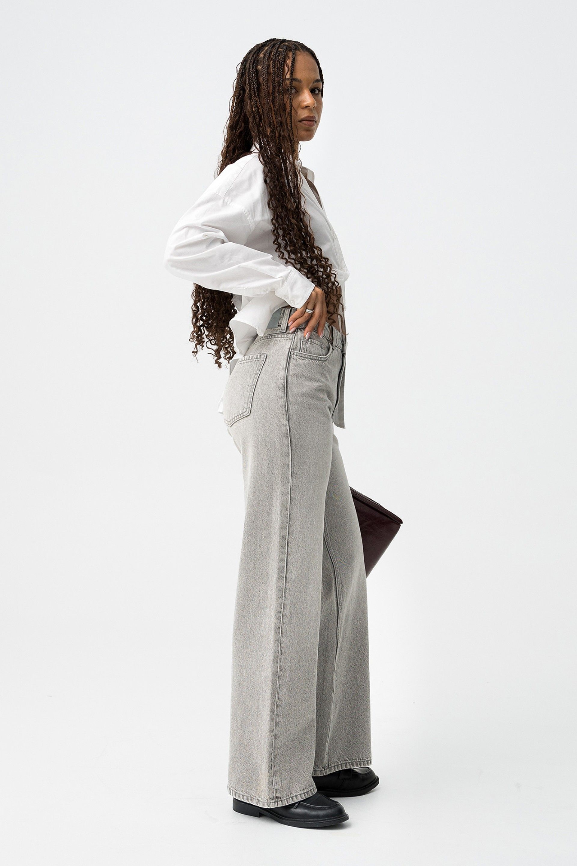 BONNYE WIDE LEG JEANS - LIGHT GREY