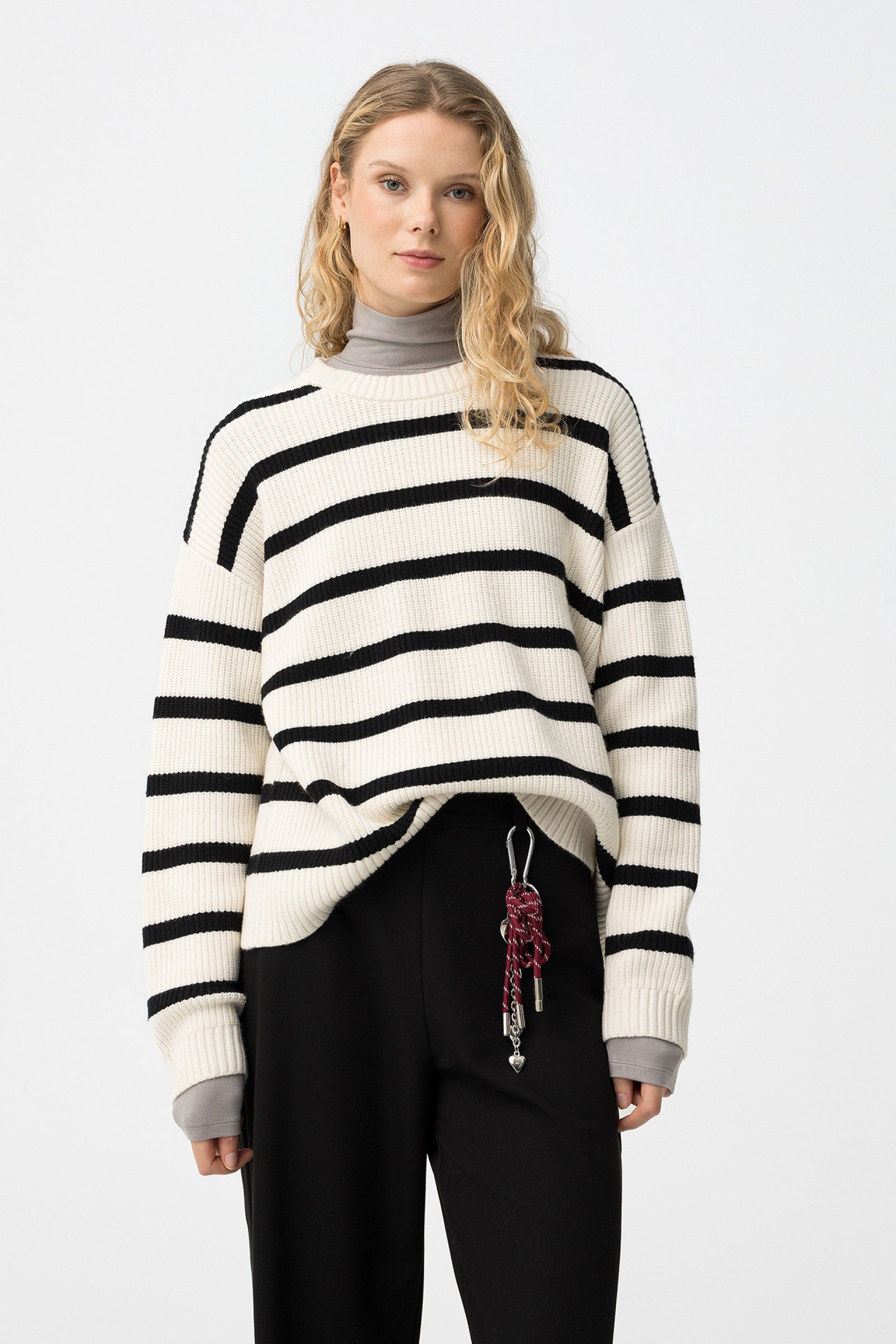 MAGNET KNITTED STRIPED PULLOVER - BIRCH