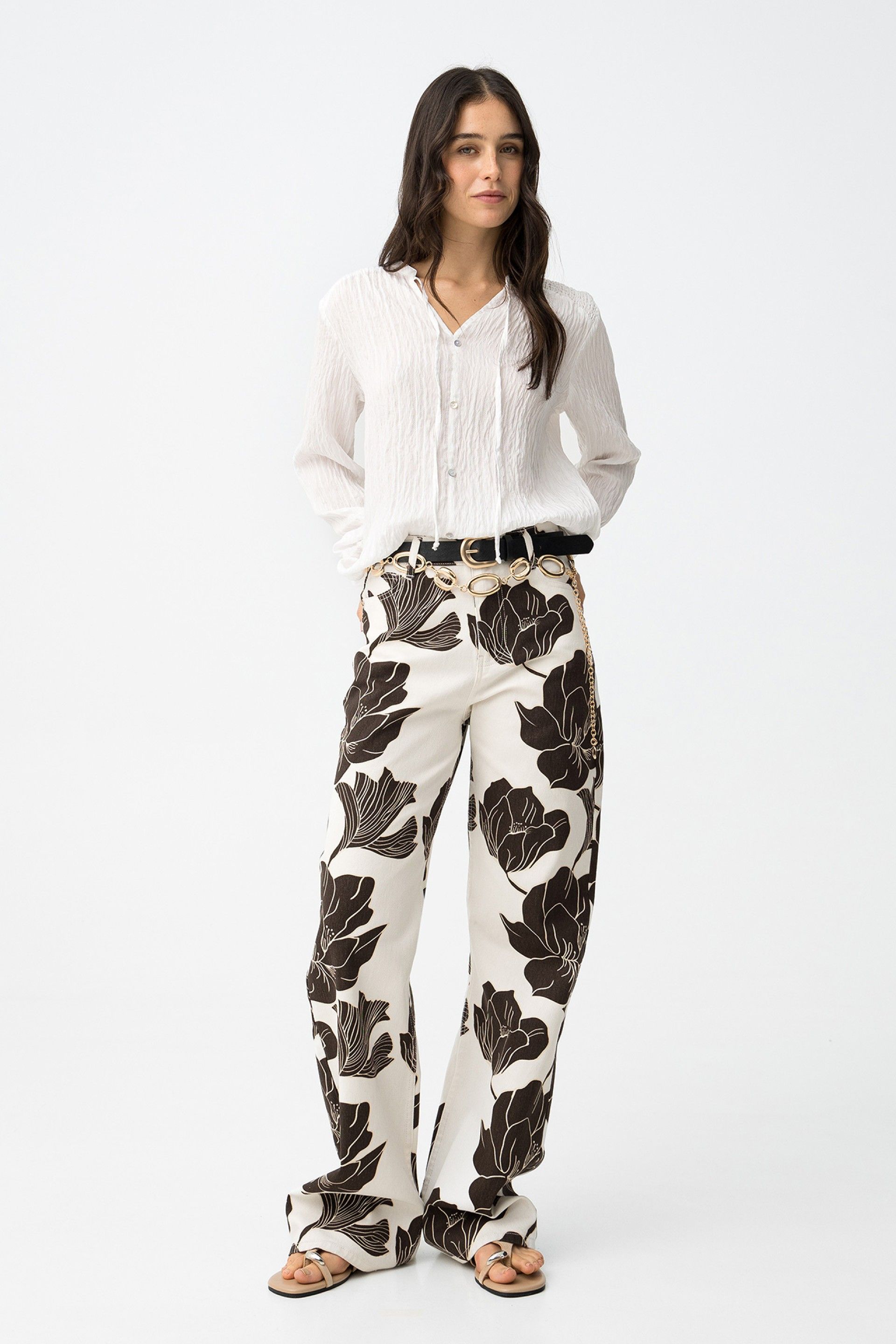 BONNYE WIDE LEG JEANS - FLOWER PRINT