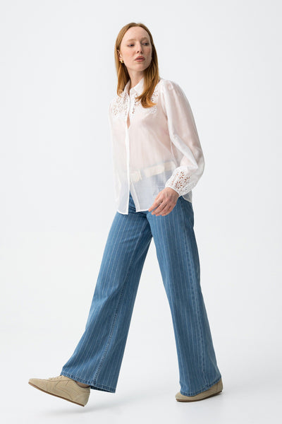 CELINE WIDE LEG JEANS - LIGHT BLUE STRIPE