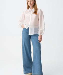 CELINE WIDE LEG JEANS - LIGHT BLUE STRIPE