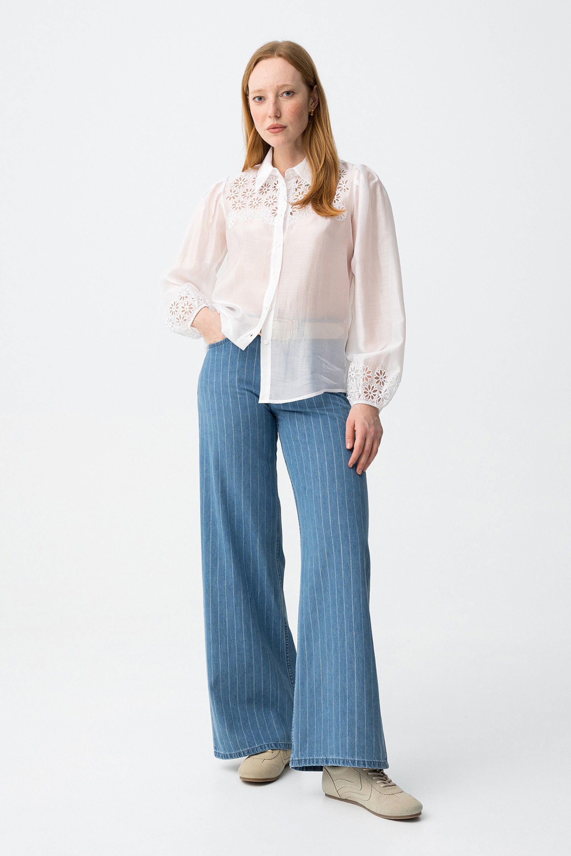 CELINE WIDE LEG JEANS - LIGHT BLUE STRIPE