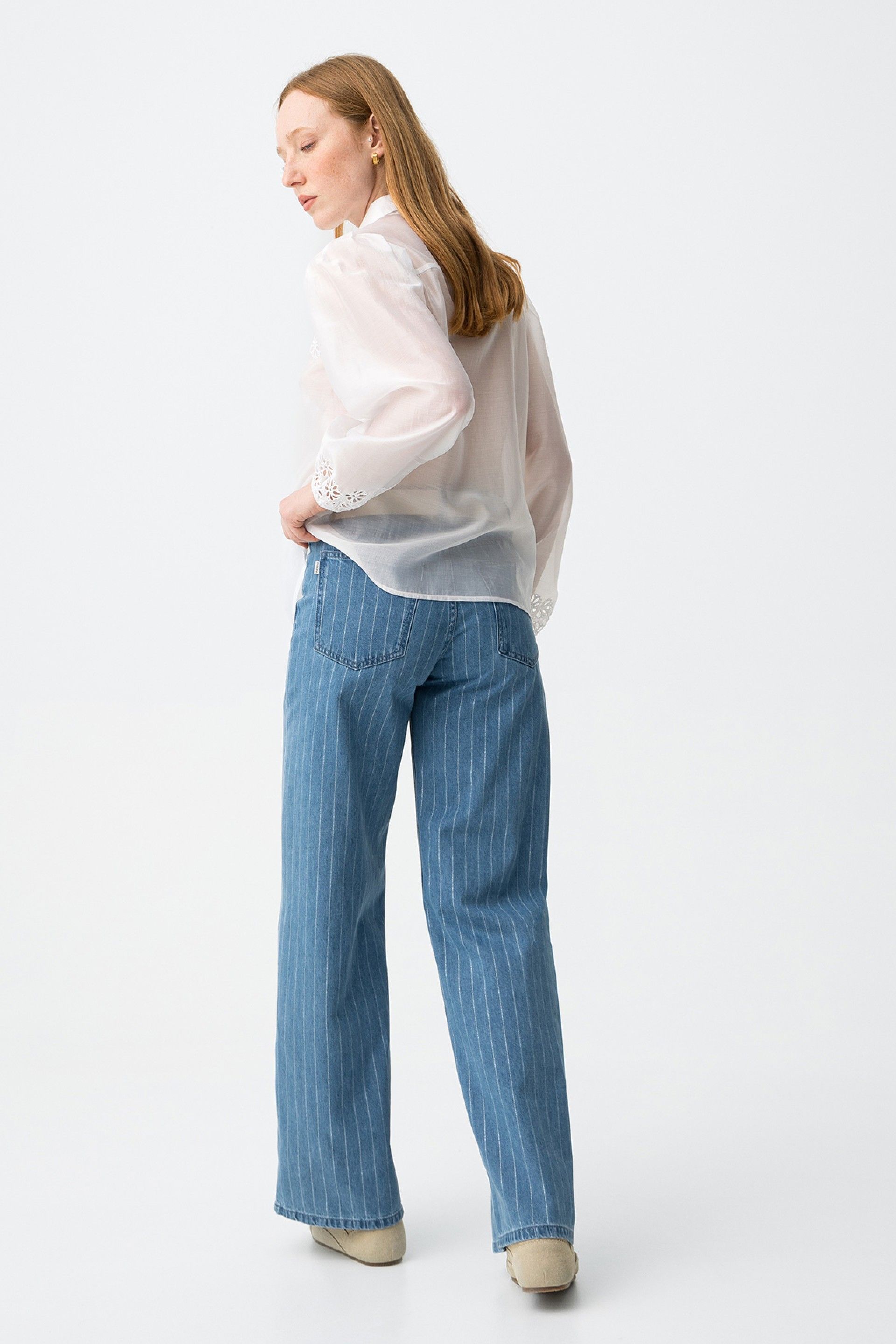CELINE WIDE LEG JEANS - LIGHT BLUE STRIPE