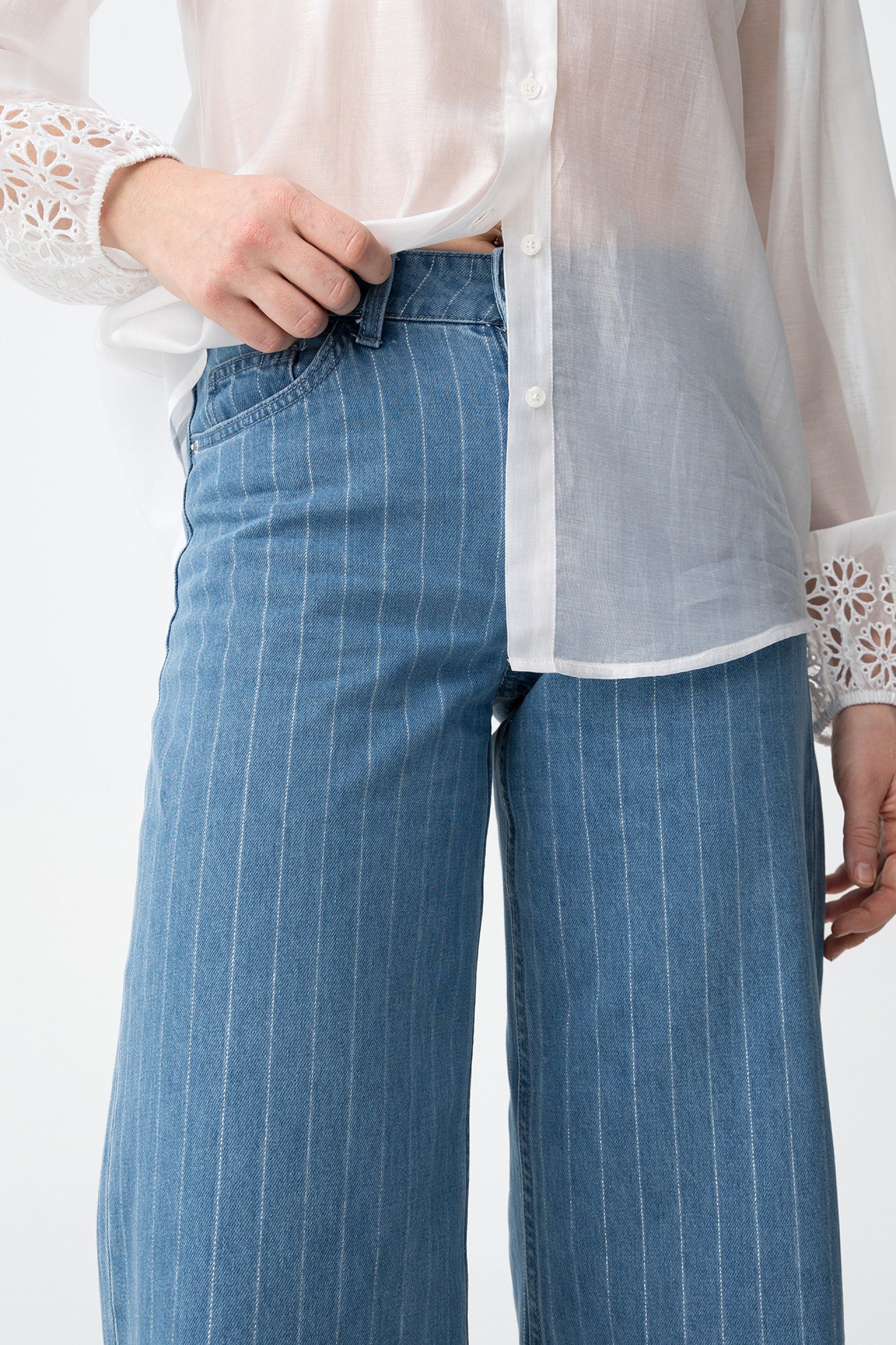 CELINE WIDE LEG JEANS - LIGHT BLUE STRIPE