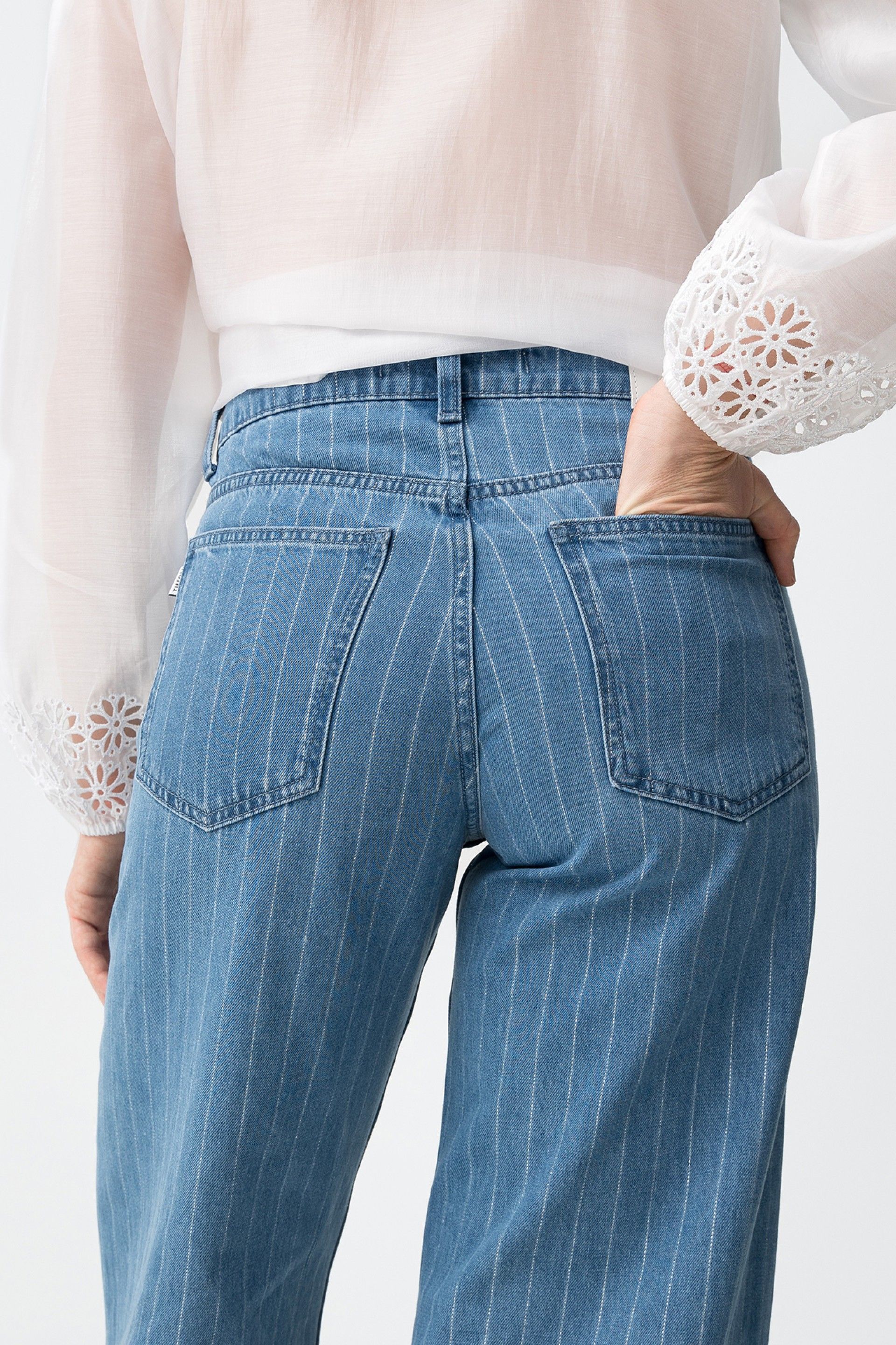 CELINE WIDE LEG JEANS - LIGHT BLUE STRIPE
