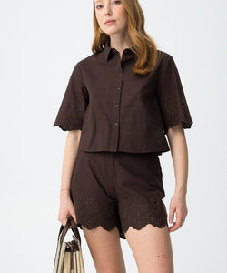 LANCASTRE SS BLOUSE - CHOCOLATE