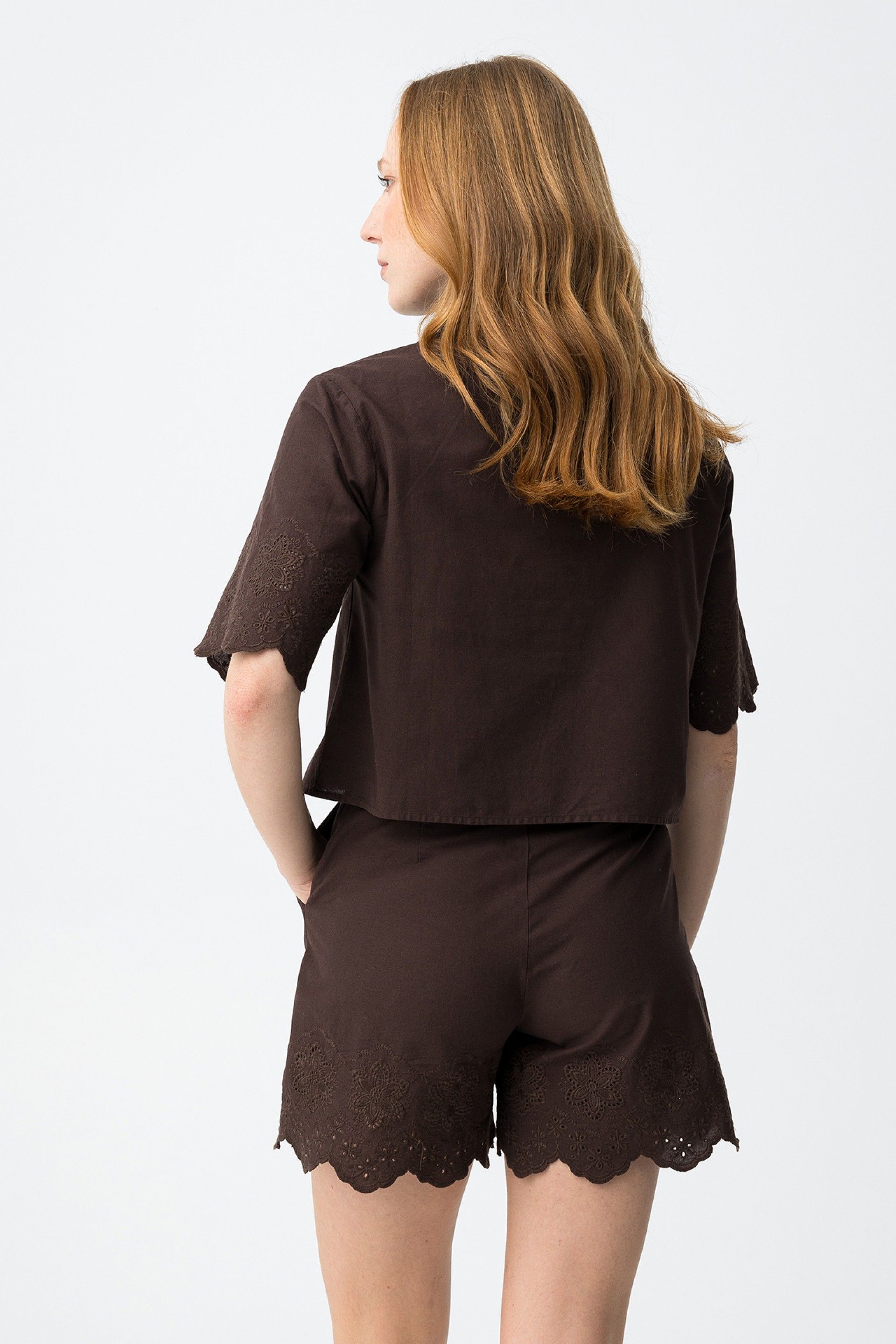 LANCASTRE SS BLOUSE - CHOCOLATE
