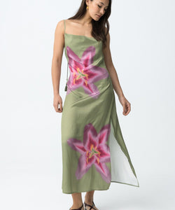 SLIPY SATIN DRESS - CEDAR GREEN