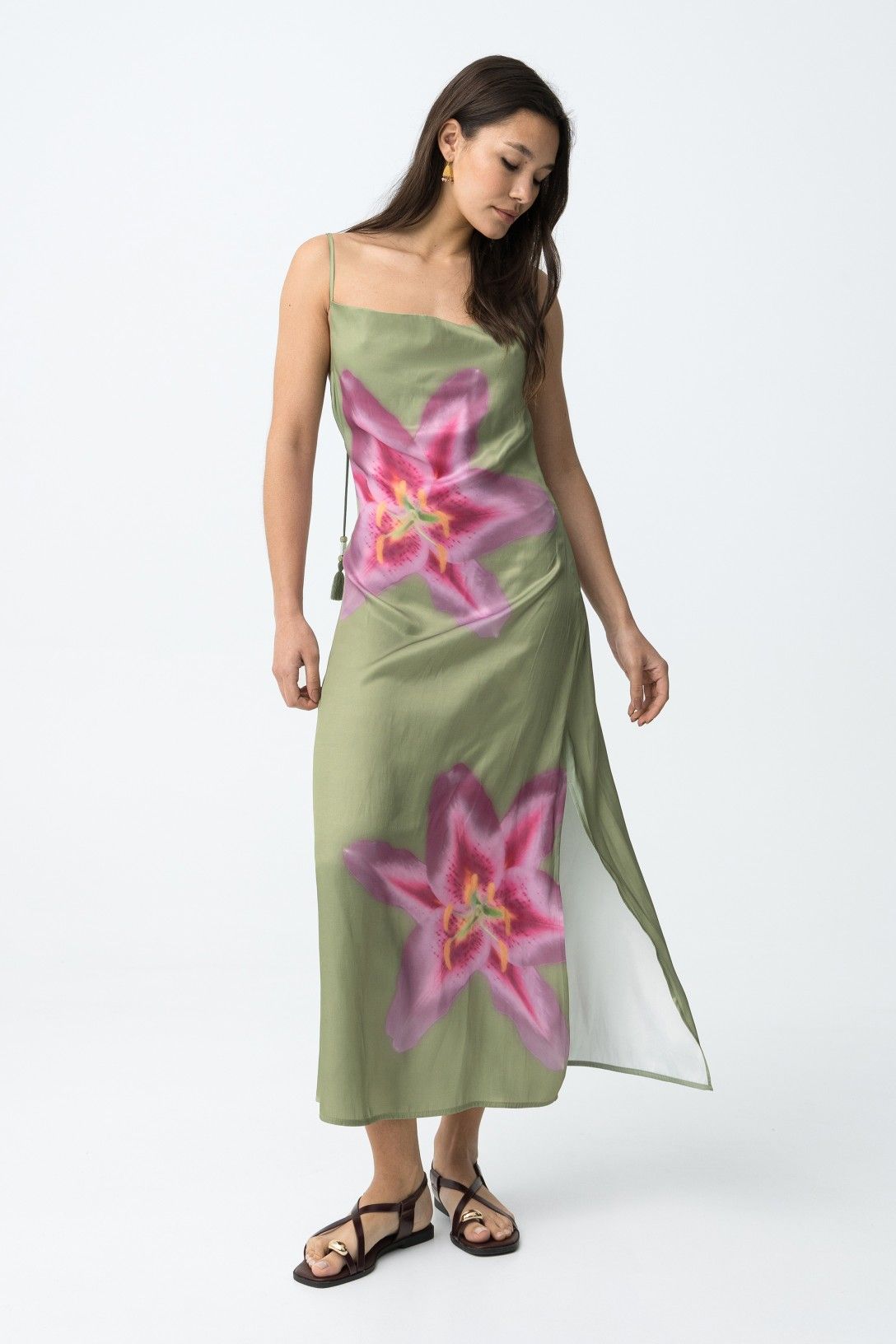 SLIPY SATIN DRESS - CEDAR GREEN