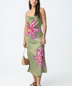 SLIPY SATIN DRESS - CEDAR GREEN