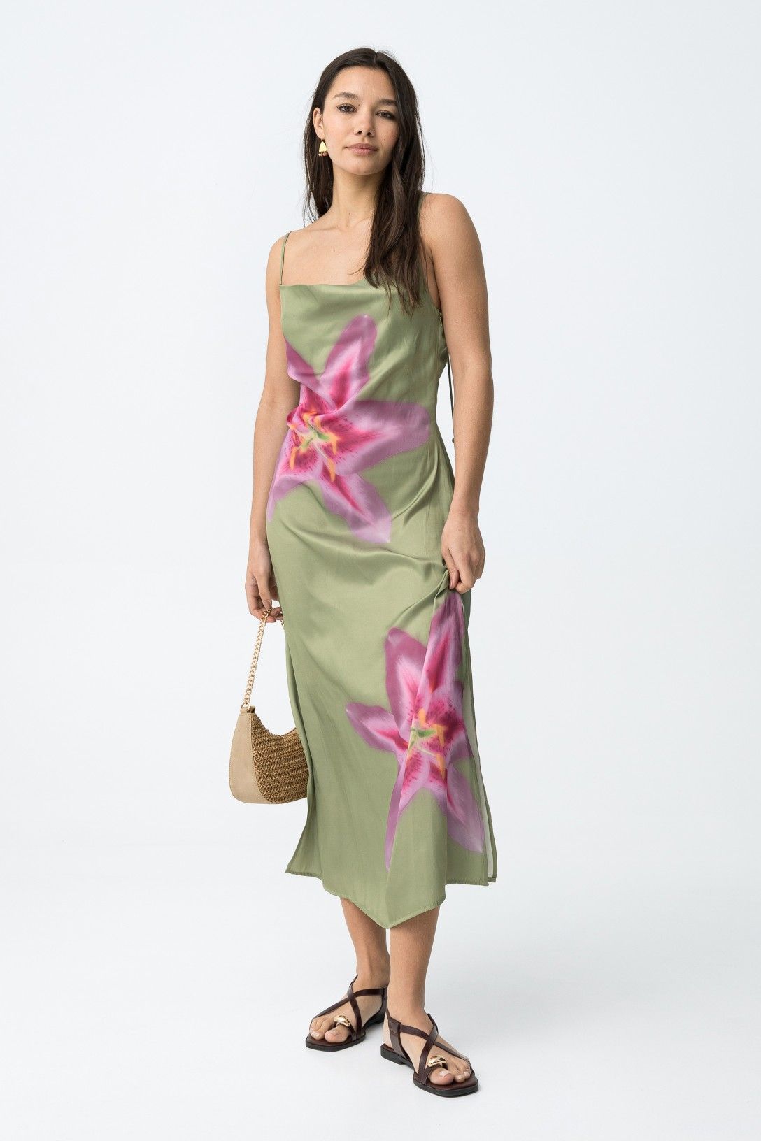 SLIPY SATIN DRESS - CEDAR GREEN