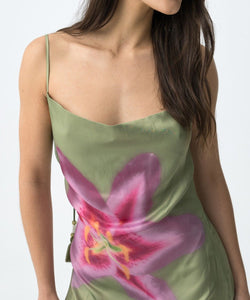 SLIPY SATIN DRESS - CEDAR GREEN