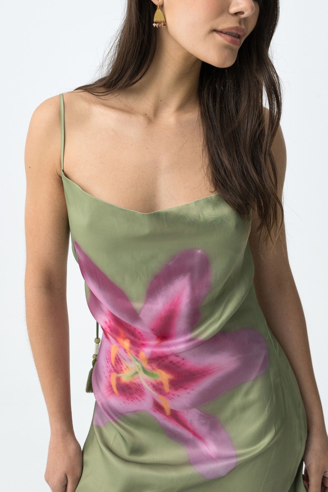SLIPY SATIN DRESS - CEDAR GREEN