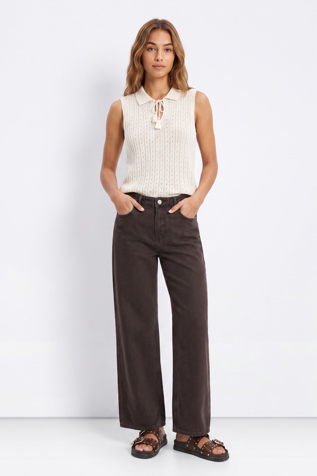 CELINE WIDE LEG JEANS - BROWN