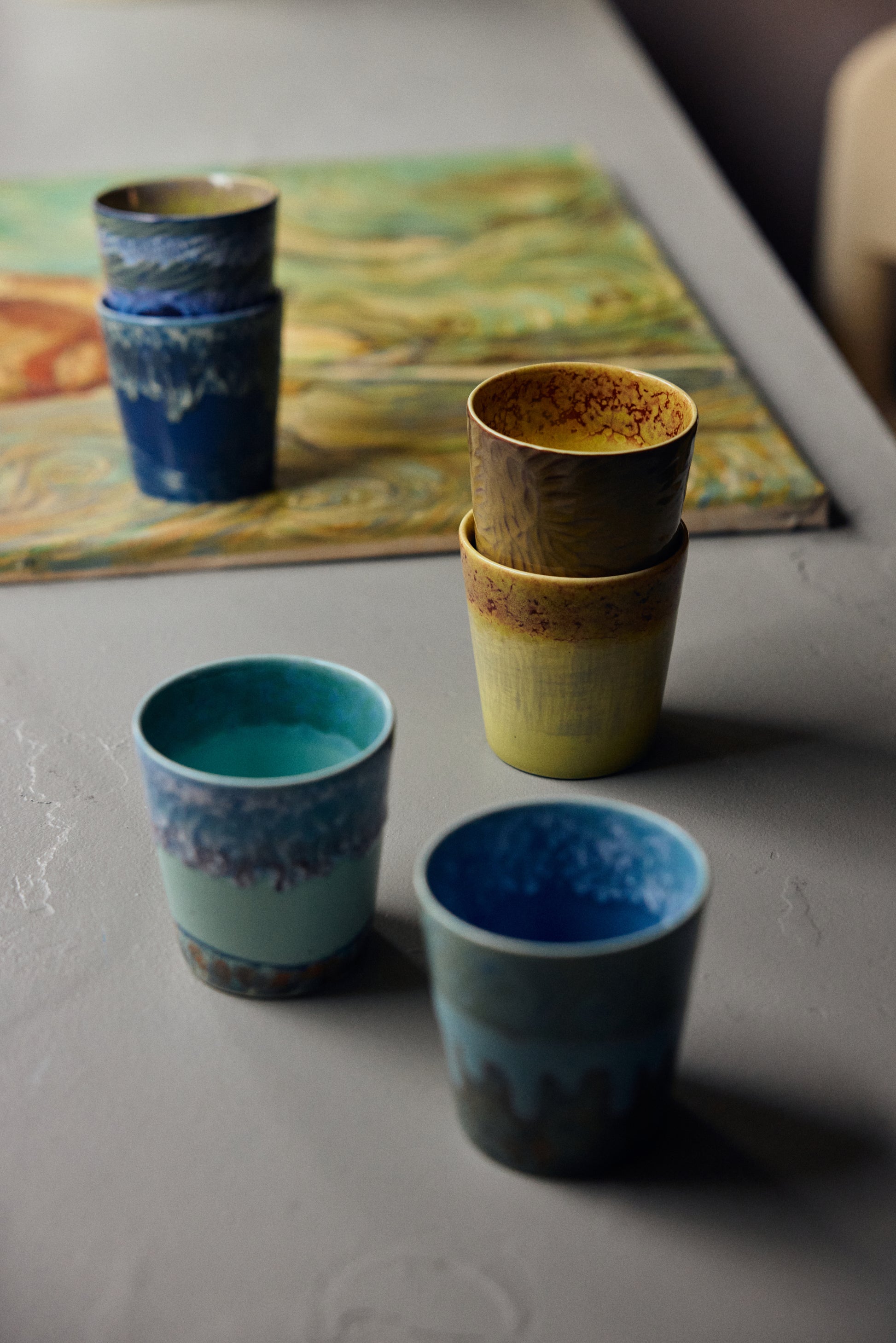 HKliving | 70S CERAMICS: VAN GOGH COFFEE MUG - SUNFLOWERS (set of 2)