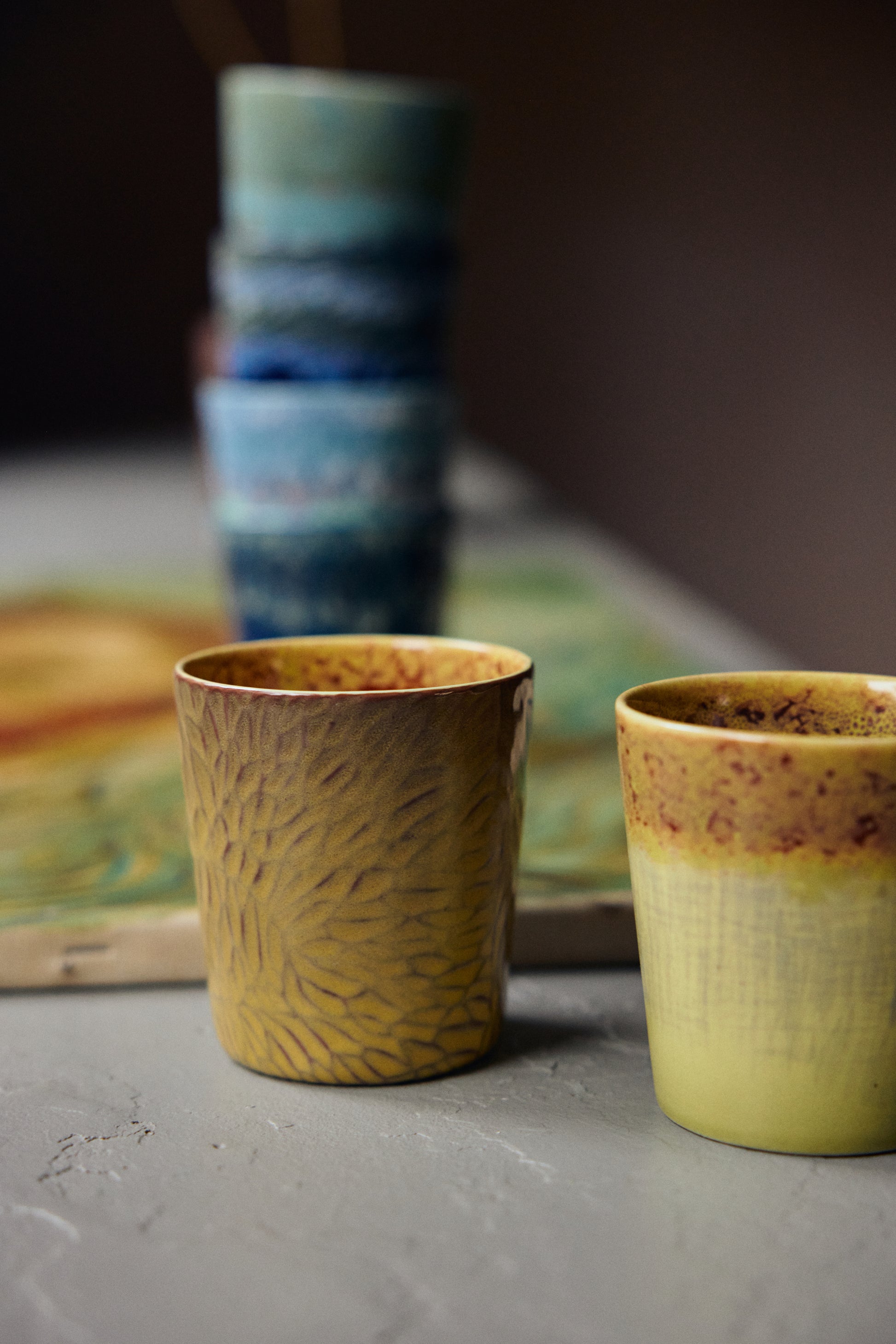 HKliving | 70S CERAMICS: VAN GOGH COFFEE MUG - SUNFLOWERS (set of 2)