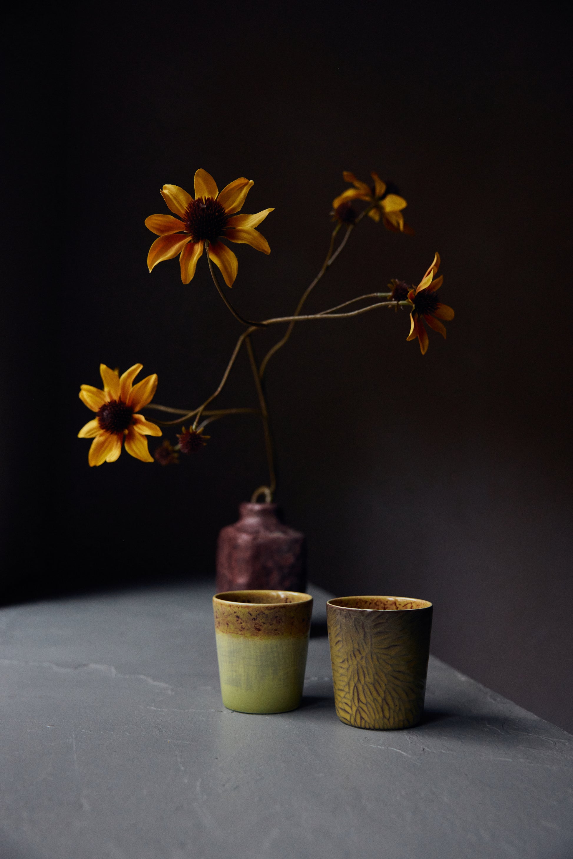 HKliving | 70S CERAMICS: VAN GOGH COFFEE MUG - SUNFLOWERS (set of 2)