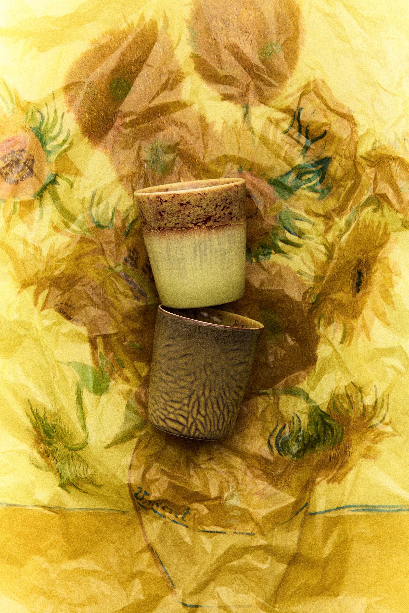 HKliving | 70S CERAMICS: VAN GOGH COFFEE MUG - SUNFLOWERS (set of 2)