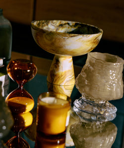 HKliving | 70S MARBLED BOWL ON BASE - OCHRE