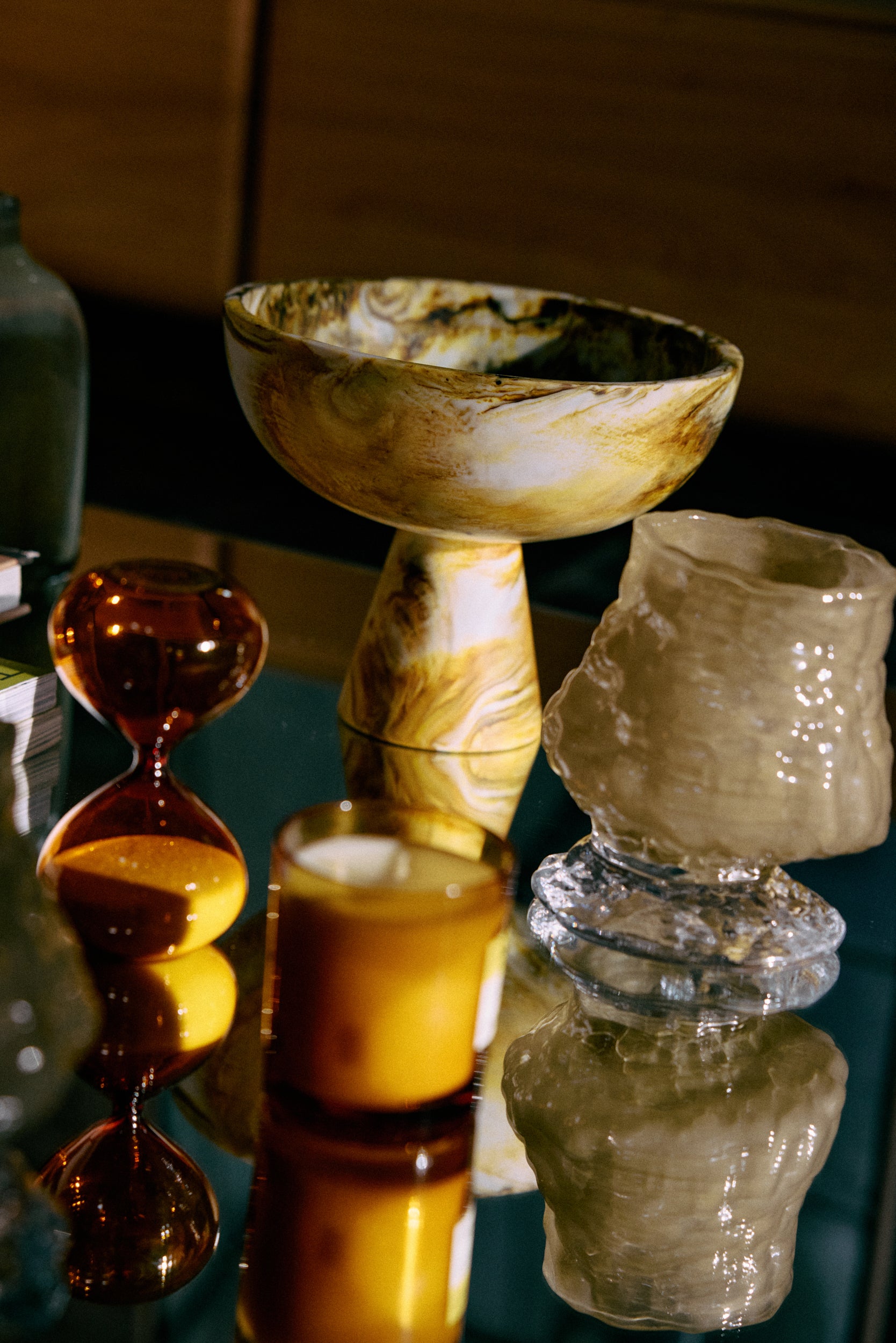 HKliving | 70S MARBLED BOWL ON BASE - OCHRE