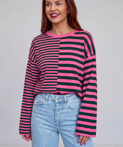 FRANKIE LS STRIPED SHIRT - PINK/GREEN