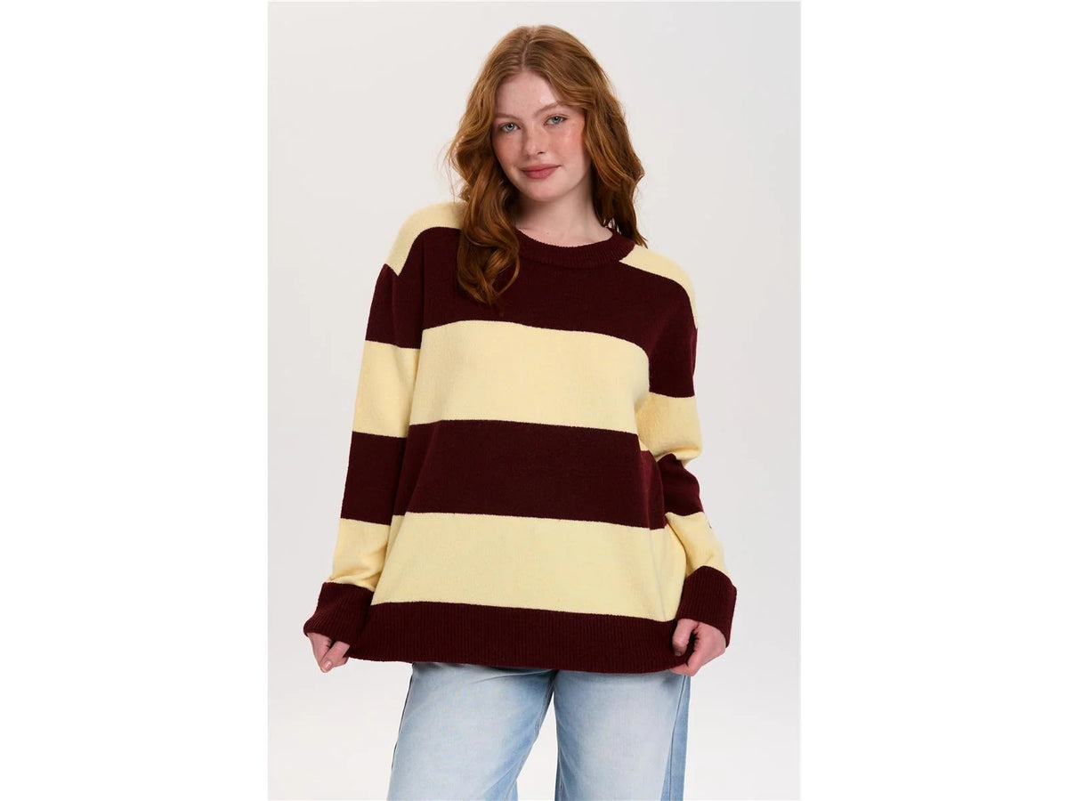 REBEL STRIPED PULLOVER - BORDEAUX/YELLOW
