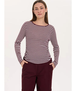 TIFFY STRIPED PULLOVER - BORDEAUX/ECRU