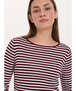 TIFFY STRIPED PULLOVER - BORDEAUX/ECRU