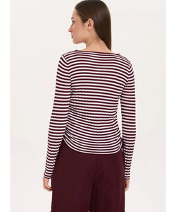 TIFFY STRIPED PULLOVER - BORDEAUX/ECRU