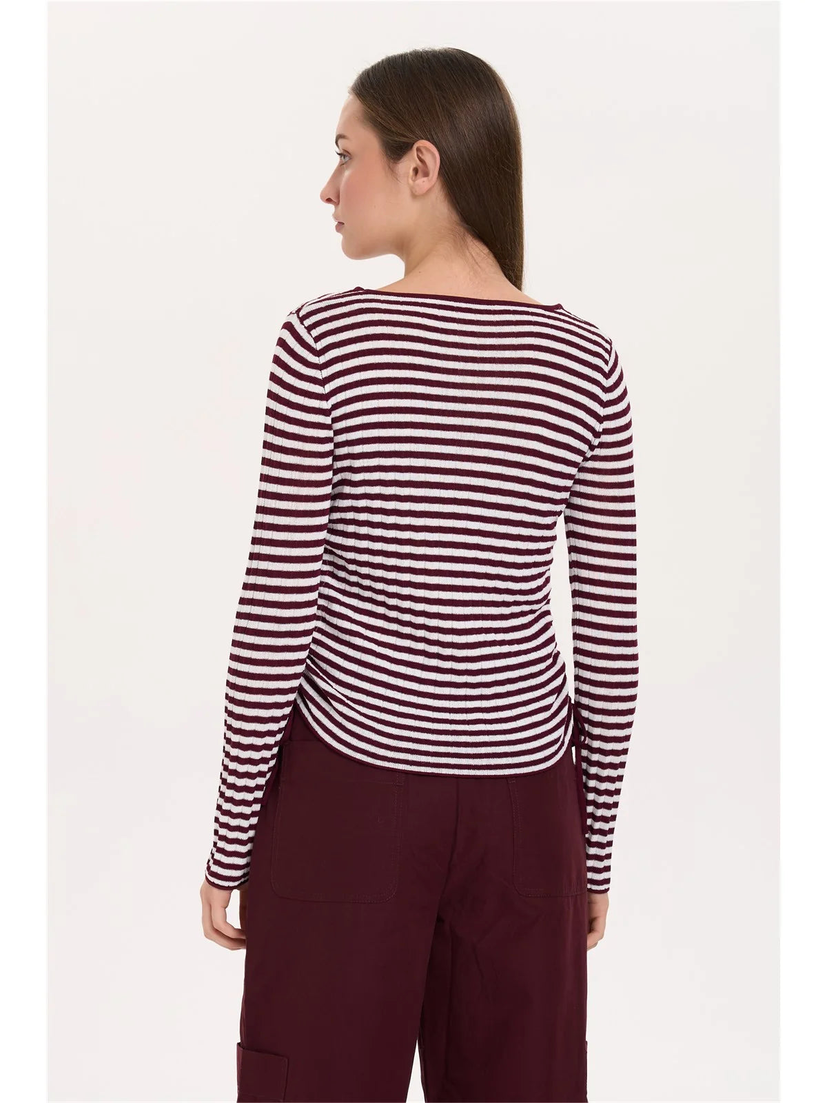 TIFFY STRIPED PULLOVER - BORDEAUX/ECRU