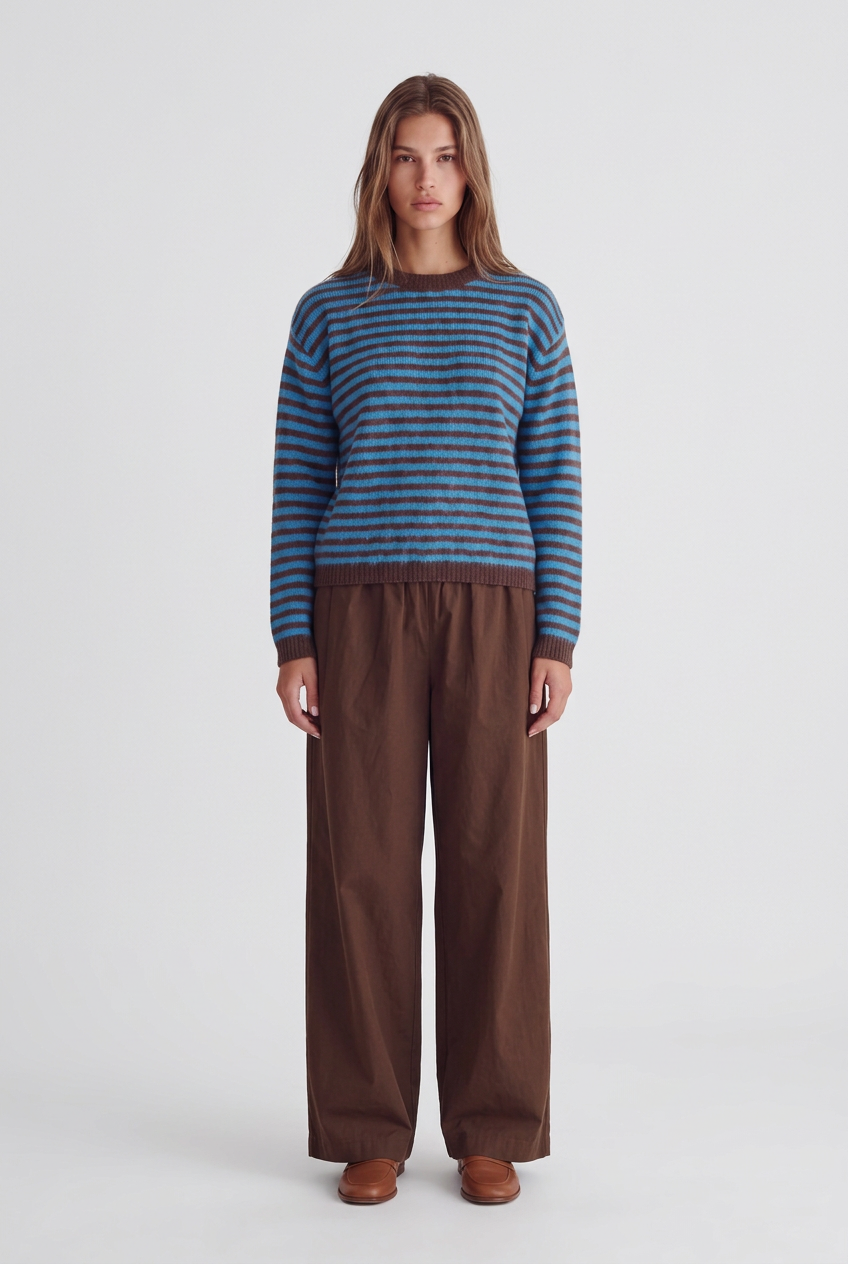 CAMDEN STRIPED PULLOVER - BLUE/BROWN
