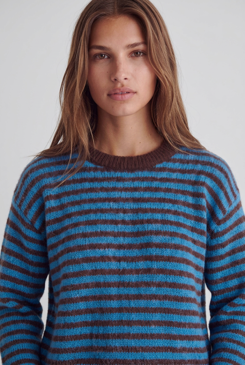 CAMDEN STRIPED PULLOVER - BLUE/BROWN