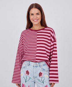 FRANKIE LS STRIPED SHIRT - BORDEAUX/PINK
