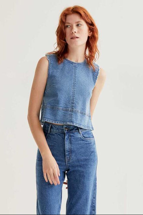 COMPAÑÍA FANTÁSTICA | VIVIAN DENIM TOP - BLUE