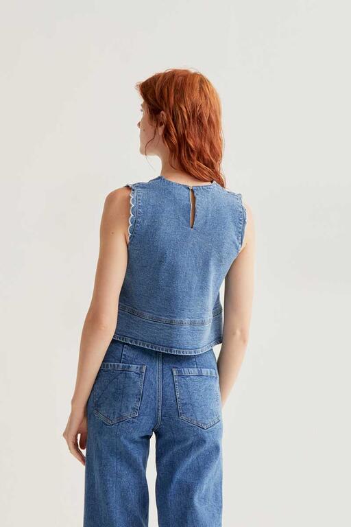 COMPAÑÍA FANTÁSTICA | VIVIAN DENIM TOP - BLUE