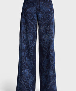 RHINESTONE PRINTED PALAZZO JEANS - DARK BLUE