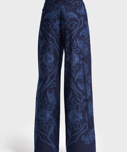 RHINESTONE PRINTED PALAZZO JEANS - DARK BLUE