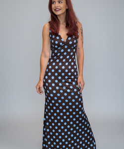 NINA POLKA DOT DRESS - BROWN / BLUE