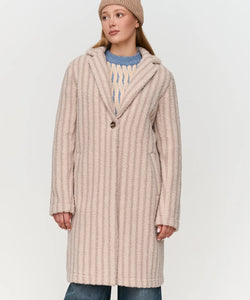 LONG STRIPED TEDDY COAT - BEIGE