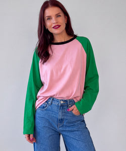 RAVEN LONGSLEEVE SHIRT - PINK/GREEN